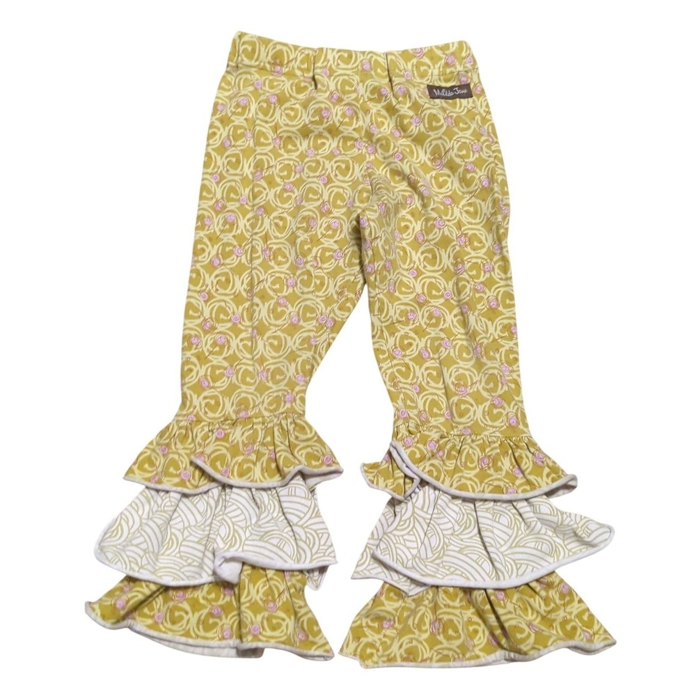 Matilda Jane Character Counts Yellow Floral Triple Ruffle Leggings Girls‎ Sz 4T